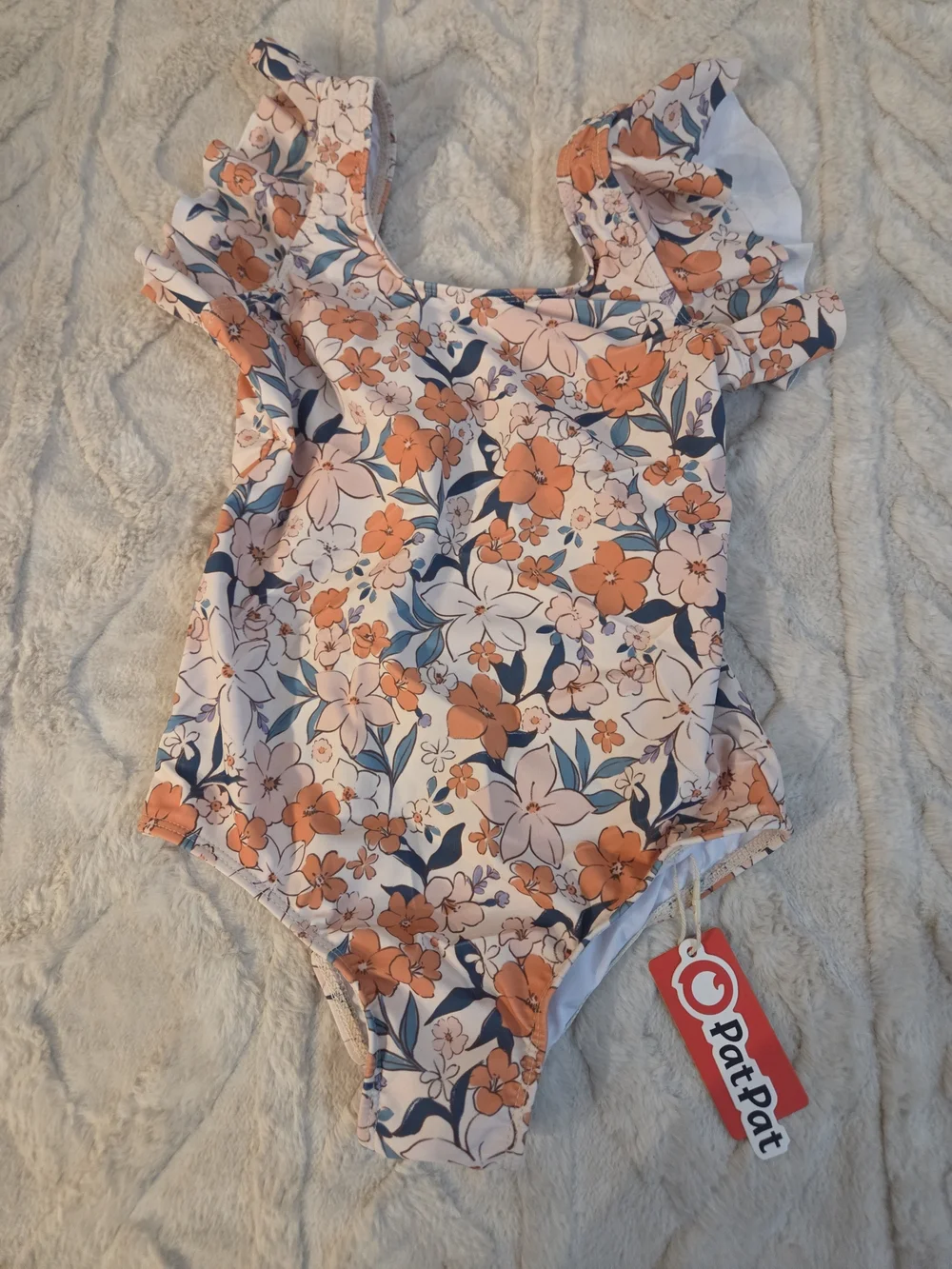 Girls Floral One-Piece Swimsuit in‎ Orange Ditsy Print Size 6 Girls Swimwear